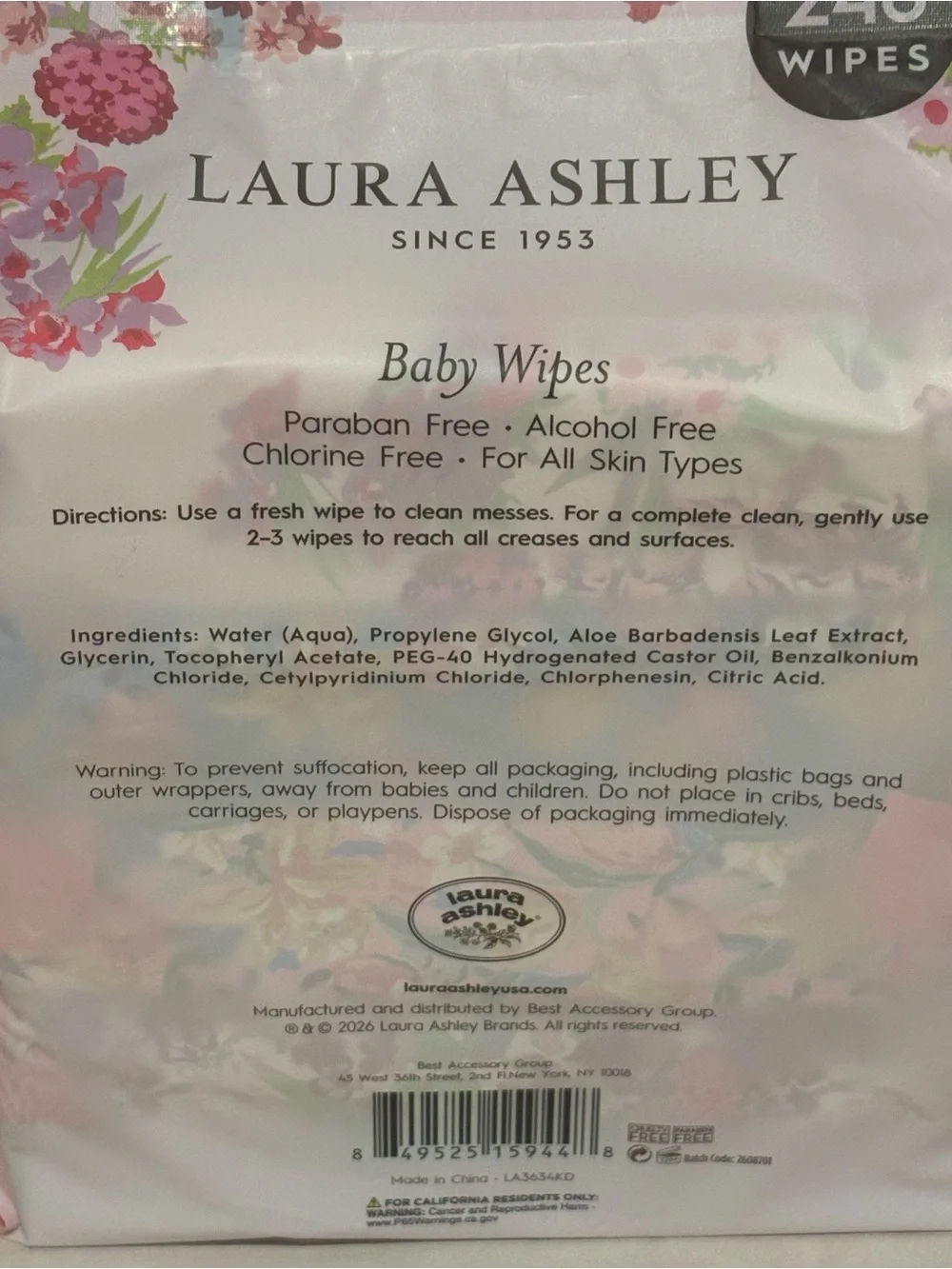 Laura Ashley Floral Baby Wipes 4-Pack -120 wipes